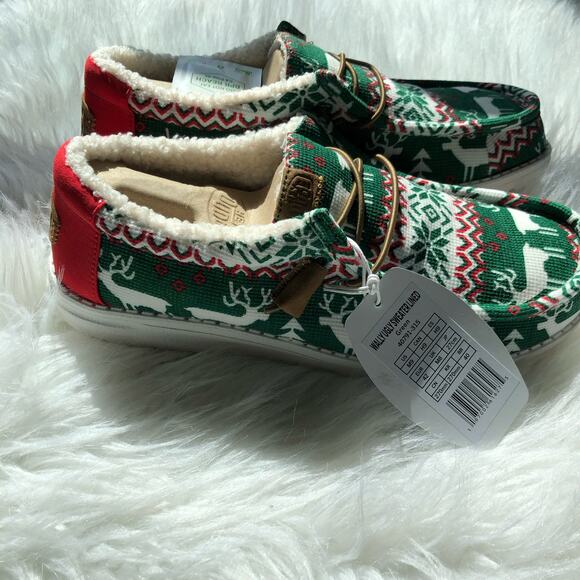 Hey Dude Wally Sweater Lined Moccasin Shoes Mens‎ 10 Holiday Reindeer Knit NWT